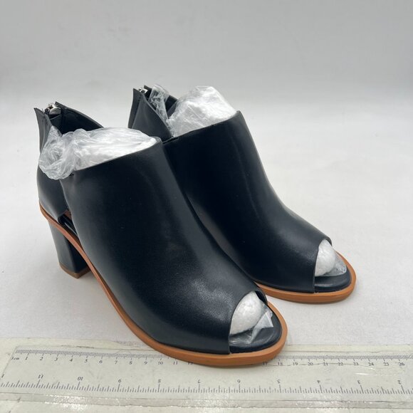 YDN Black Peep Toe Low Block Heels Back Zipper Sandal Ankle Boots Comfy Shoes - Picture 4 of 8